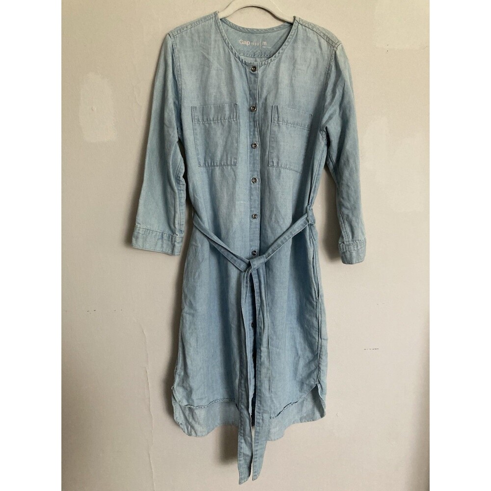 GAP 1969 Denim Shirtdress MEDIUM Light Blue Cotton Button Front Boho Classic